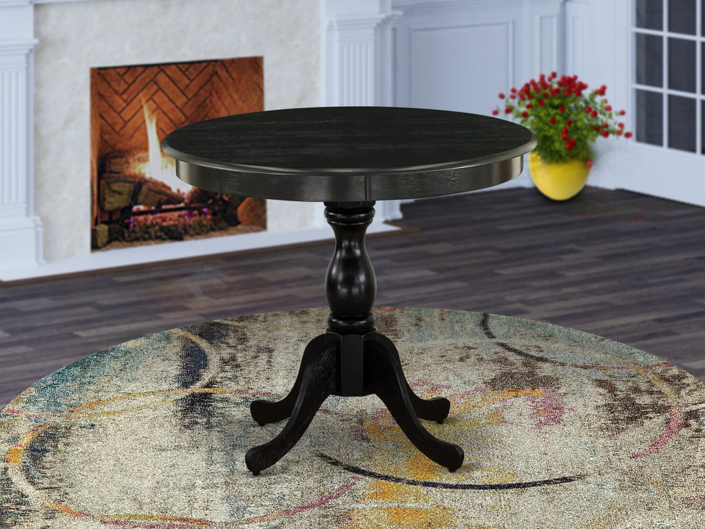 AMT-AKS-S1 Vintage Pedestal Dining Table with Round Surface, 36x36 Inch, Textured Ebony