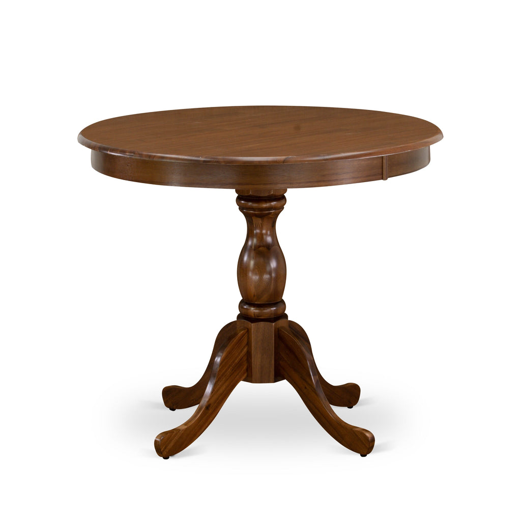AMGA3-2M5-BQ Compact 3-Piece Dining Set Circular Wooden Table & 2 Upholstered Chairs, Walnut Finish, 36 Inch