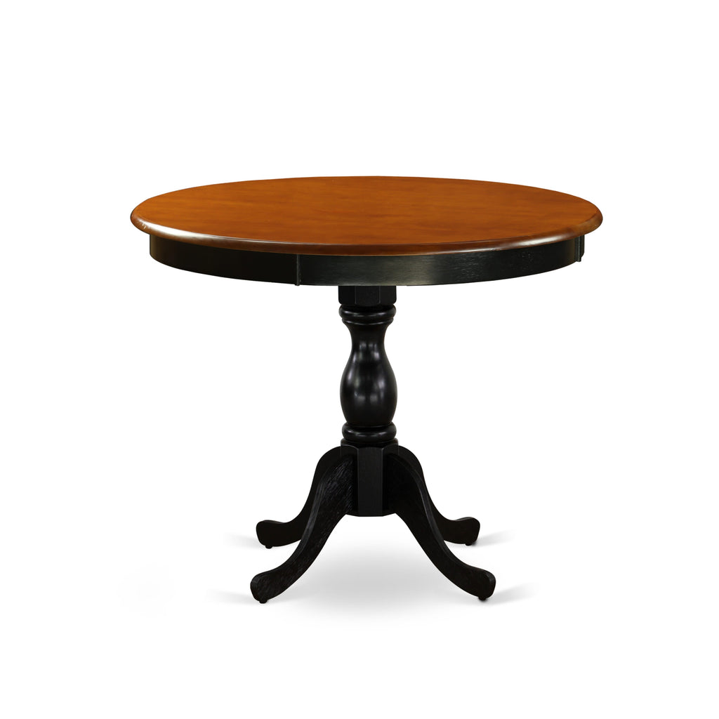 AMBO5-GY5-7 Stylish 5-Piece Dining Ensemble for Four with Round Table Base & Wooden Chairs, Black & Cherry, 36 Dimensions
