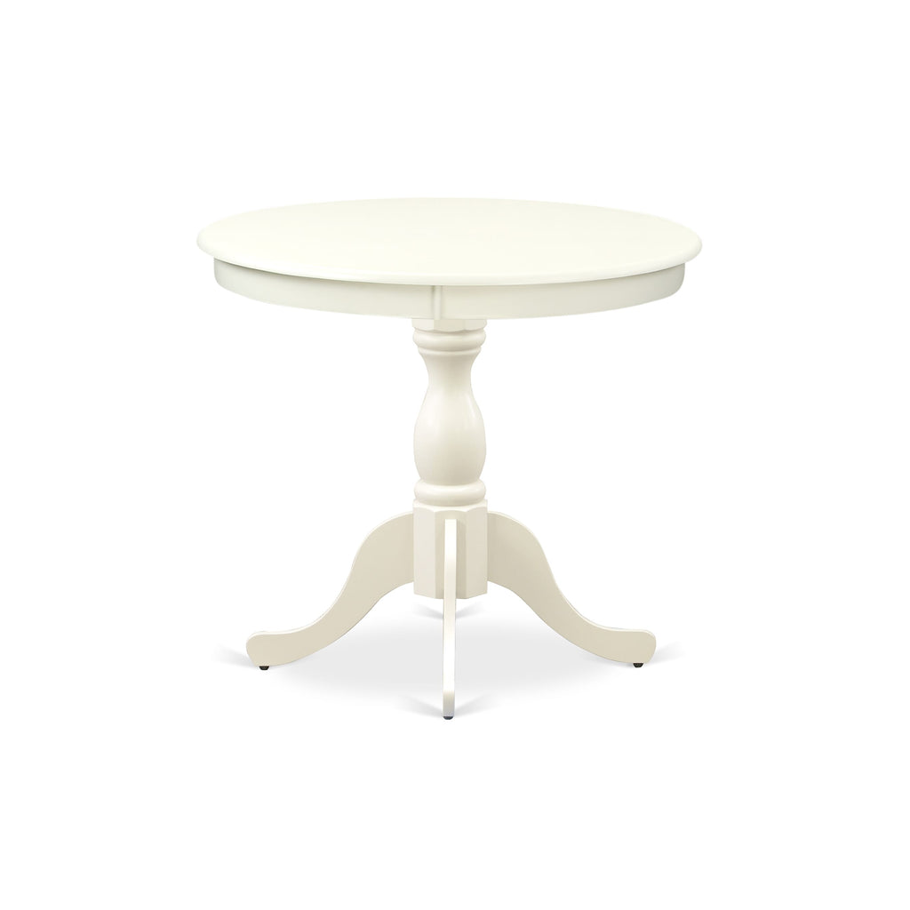 AMVA3-XFE Modern 3-Piece Dining Set Linen Chairs & Round Pedestal Table for Dining, 36x36 Inch White