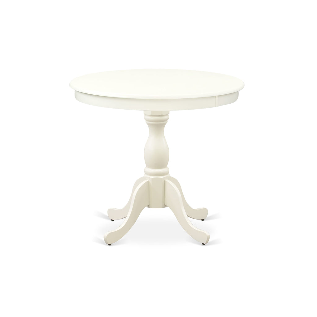 AMVA3-XFE Modern 3-Piece Dining Set Linen Chairs & Round Pedestal Table for Dining, 36x36 Inch White