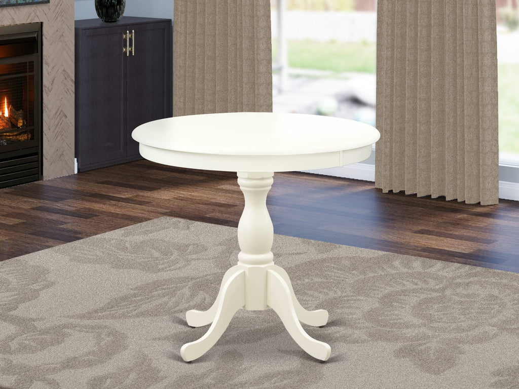 AMT-L0Q-IH - Elegant Antique Dining Table with Round Pedestal in 36 Linen White Finish