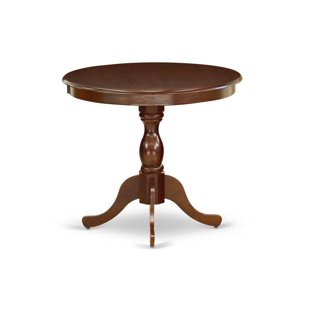AMDU3-YV6-Y 3-Piece Dining Ensemble Round Pedestal Table & 2 Linen Cushioned Chairs, 36 Mahogany