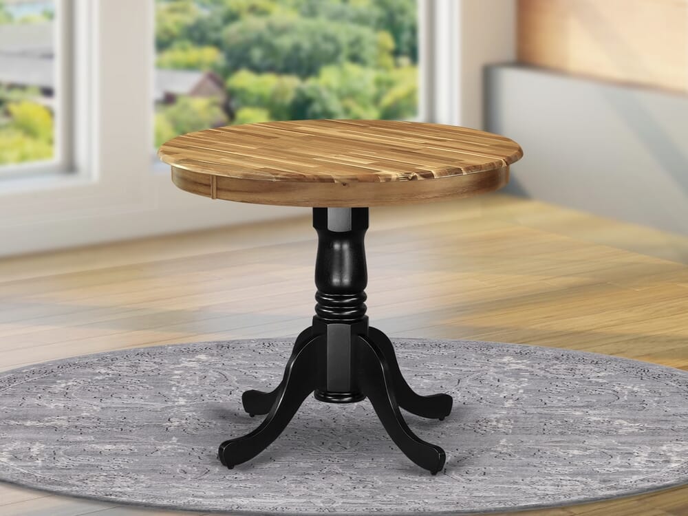 AMT-NDY-R2 Mid-Century Dining Round Table with Pedestal Base in Natural and Noir, 36 Inch Top