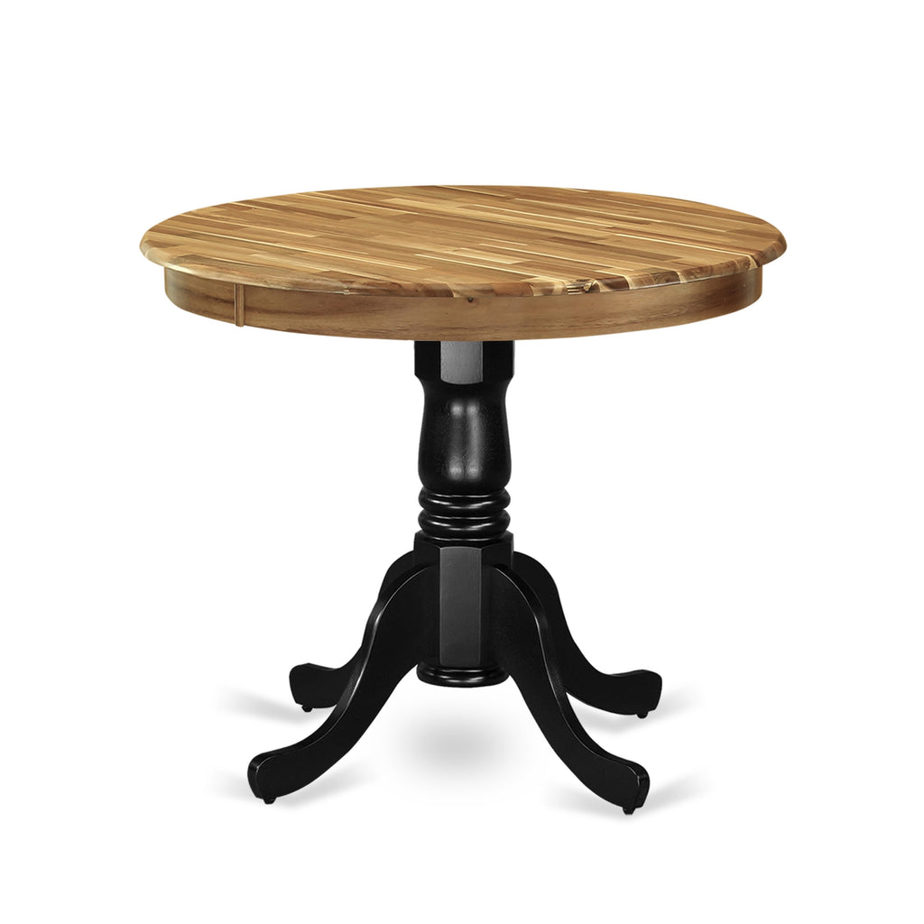 AMT-NDY-R2 Mid-Century Dining Round Table with Pedestal Base in Natural and Noir, 36 Inch Top