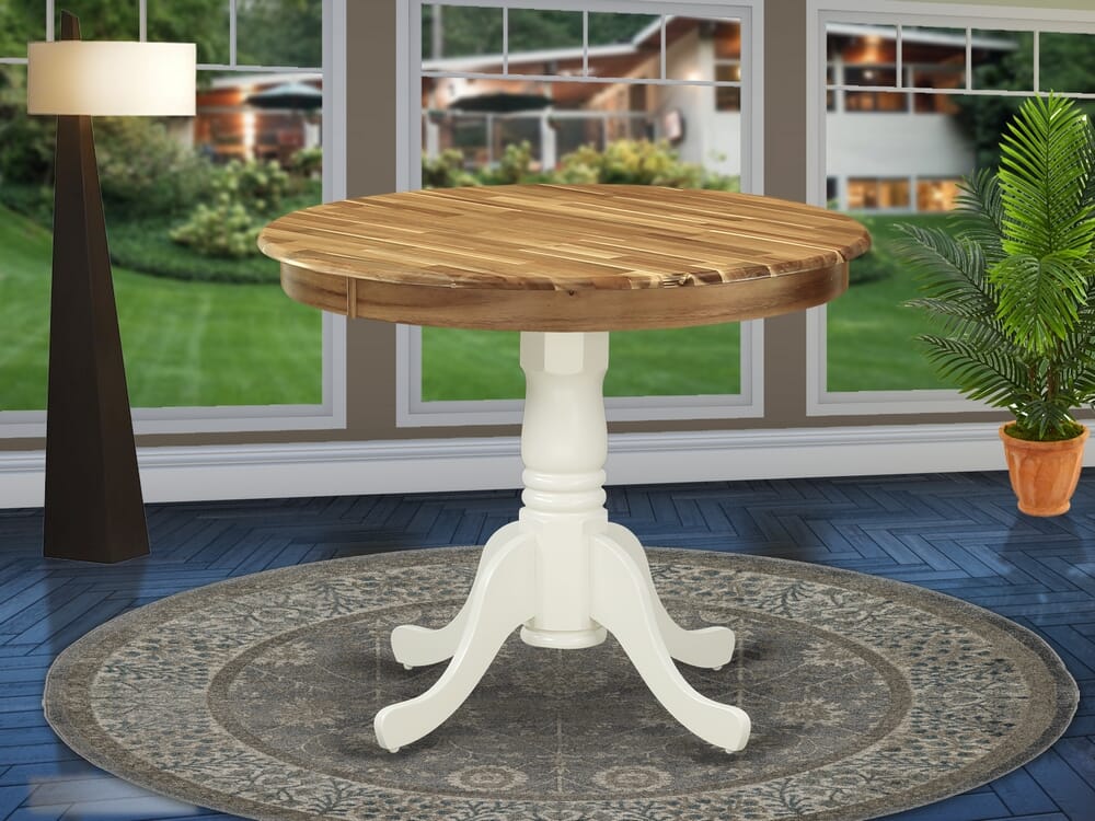 AMT-ND9-T3 Classic 36-Inch Round Pedestal Dining Table with Wooden Top in Oak and Black