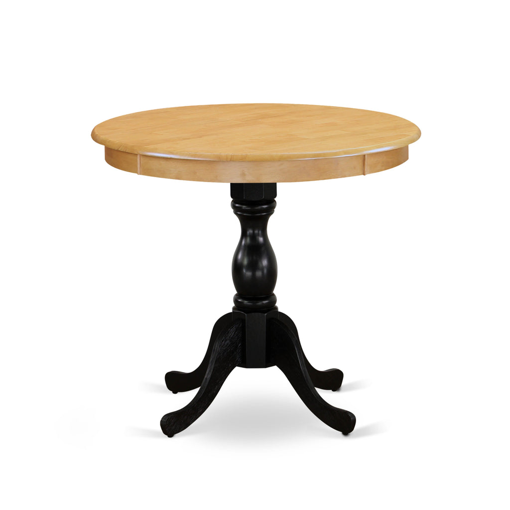 AMT-O7Z-H1 Round Table with Pedestal Base and Antique Wooden Finish, 36x36 Inch Multi-Tone