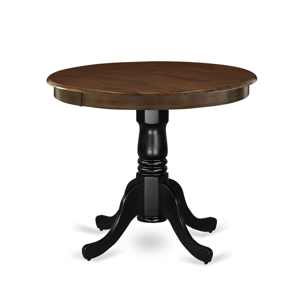 AMT-WHJ-9R Elegant Oak & Black Round Wooden Dining Table, Antique Style with Pedestal Base, 36 Inch Top