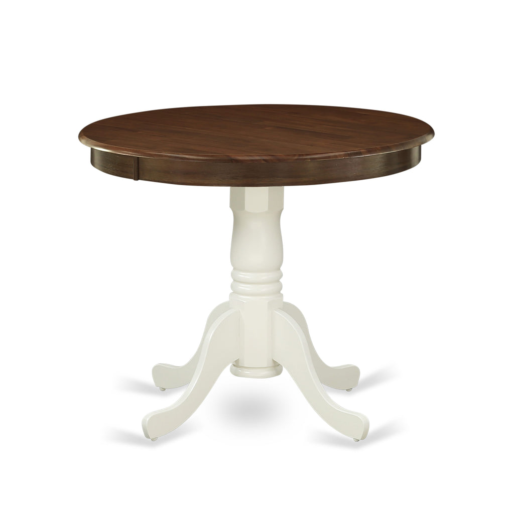 AMT-WLV-RK Vintage Round Dining Table with Pedestal Base, 36x36 Inch, Walnut & Linen Hue