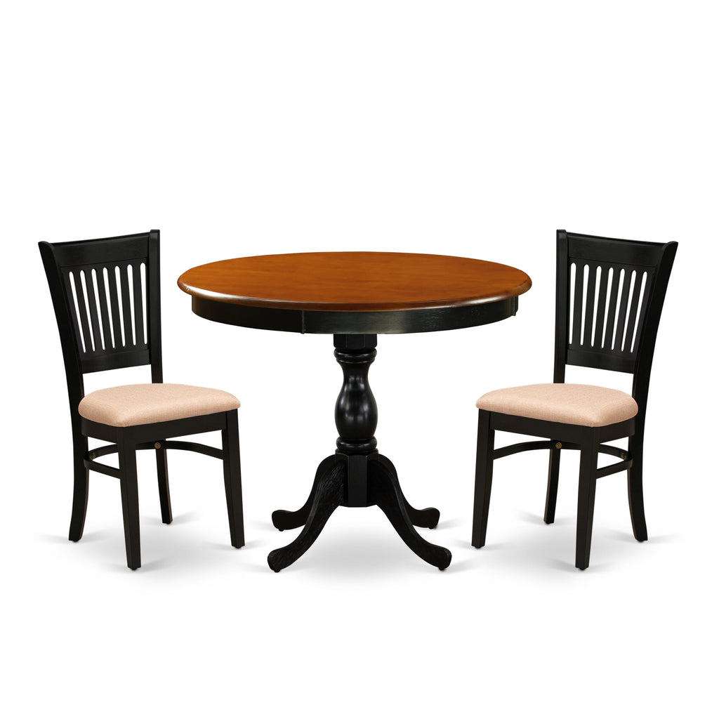AMVA3-AN5-8 3 Piece Dining Ensemble with Circular Table and Dual Upholstered Chairs