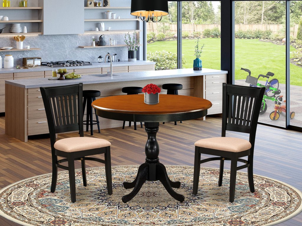 AMVA3-AN5-8 3 Piece Dining Ensemble with Circular Table and Dual Upholstered Chairs