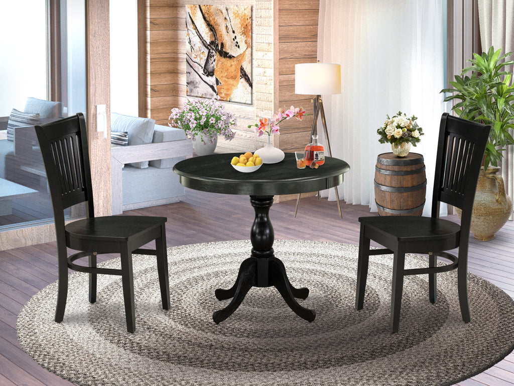 AMVA3-ZLK-X 3-Piece Round Dining Set with Pedestal Table and Chairs for Compact Areas, 36” Black