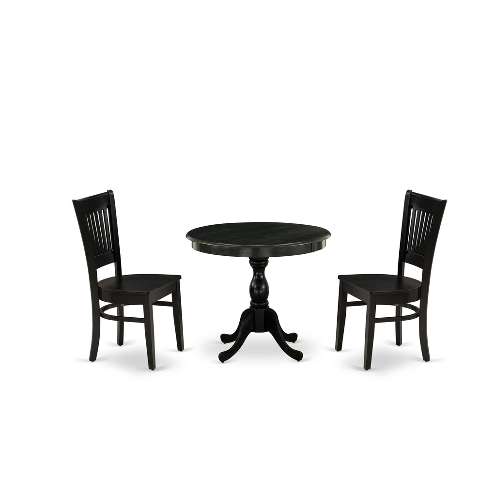 AMVA3-ZLK-X 3-Piece Round Dining Set with Pedestal Table and Chairs for Compact Areas, 36” Black