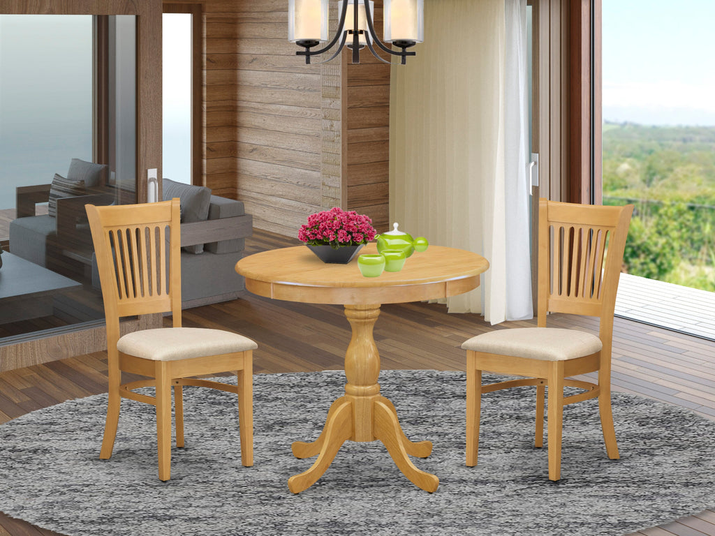 AMVA3-1WR-4 3-Piece Dining Set with Round Table & 2 Chairs, 36x36 Inch, Oak Finish