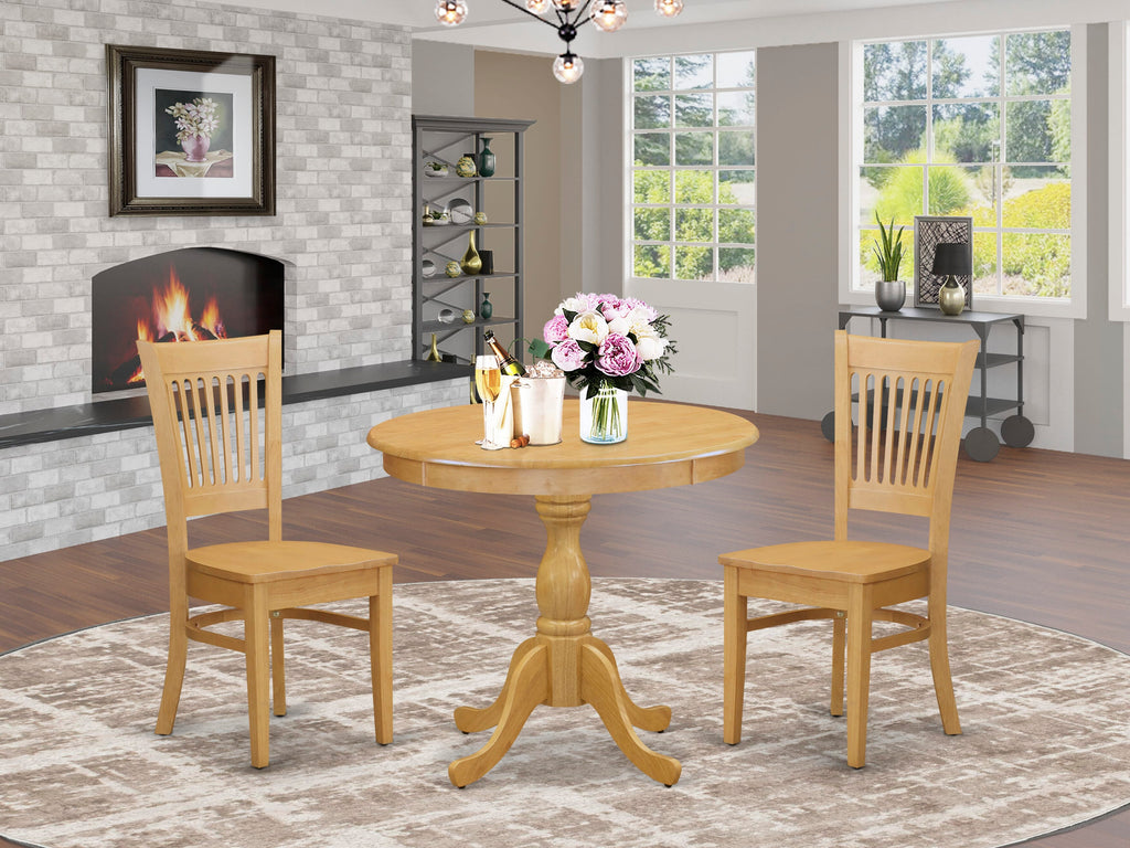 3-Piece Dining Set AMVA3-PEG-1 with Pedestal Table and 2 Chairs, 36x36 Oak Finish