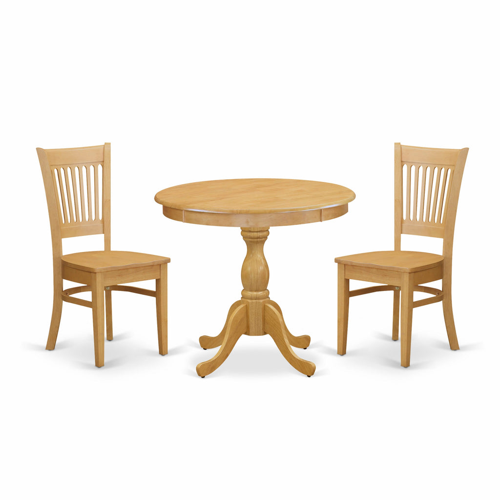 3-Piece Dining Set AMVA3-PEG-1 with Pedestal Table and 2 Chairs, 36x36 Oak Finish