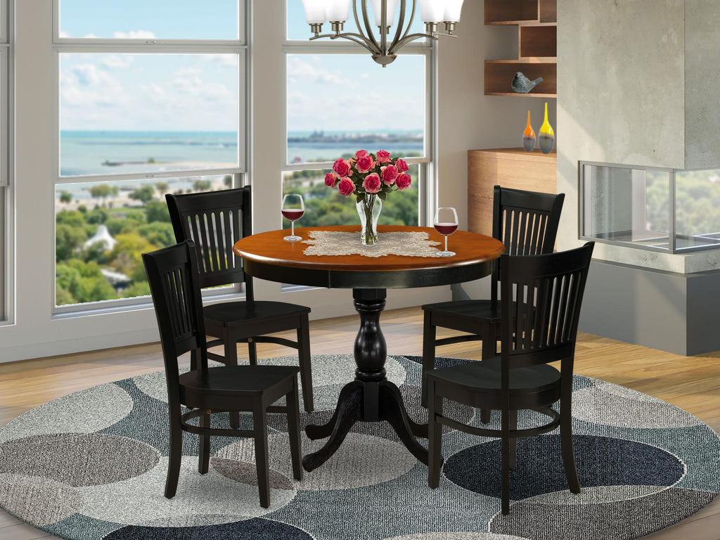 AMVA5-2PW-V 5-Piece Dining Ensemble with Pedestal Table and Four Chairs, 36 x 36, Black and Cherry Finish