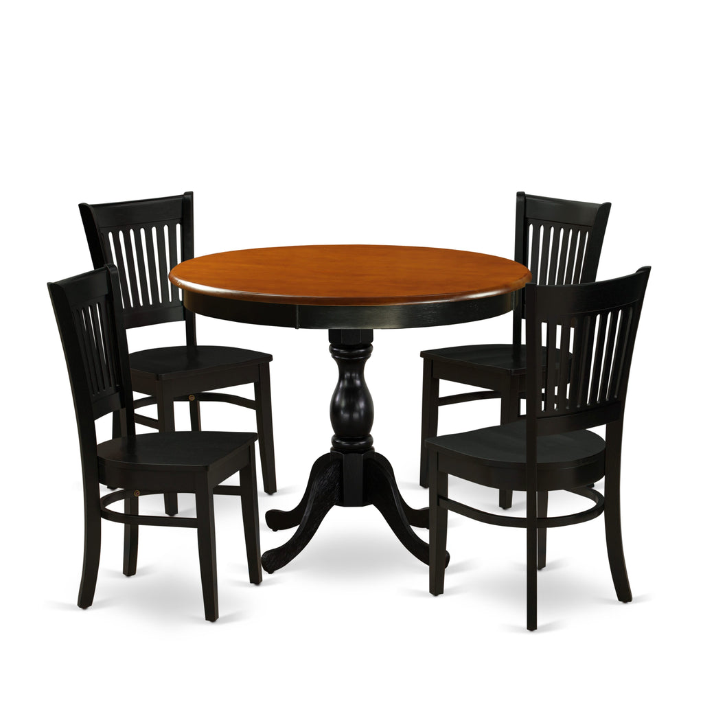 AMVA5-2PW-V 5-Piece Dining Ensemble with Pedestal Table and Four Chairs, 36 x 36, Black and Cherry Finish