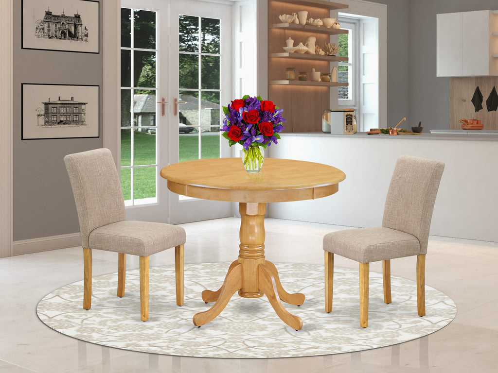 ANAB3-PLD-JR Cozy 3 Pc Dining Ensemble with Pedestal Table & Upholstered Chairs for Compact Areas, Light Tan, 36