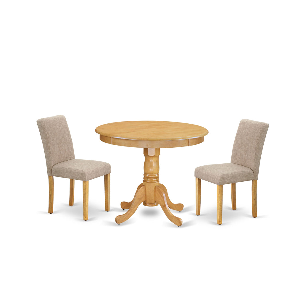 ANAB3-PLD-JR Cozy 3 Pc Dining Ensemble with Pedestal Table & Upholstered Chairs for Compact Areas, Light Tan, 36