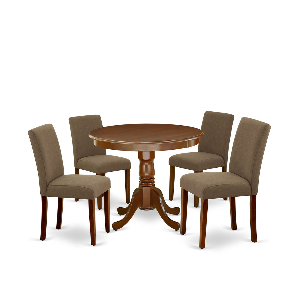 ANAB5-DGB-JP 5-Piece Dining Ensemble for 4 with Round Table & Linen Chairs in Dark Garnet Blend