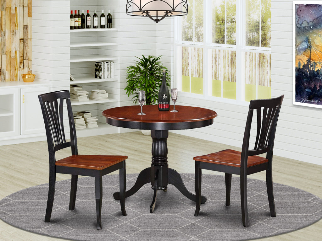 Dining Delight ANAV3-726-L 3-Piece Round Table Set with Pedestal and Chairs for Cozy Kitchens, Black & Cherry