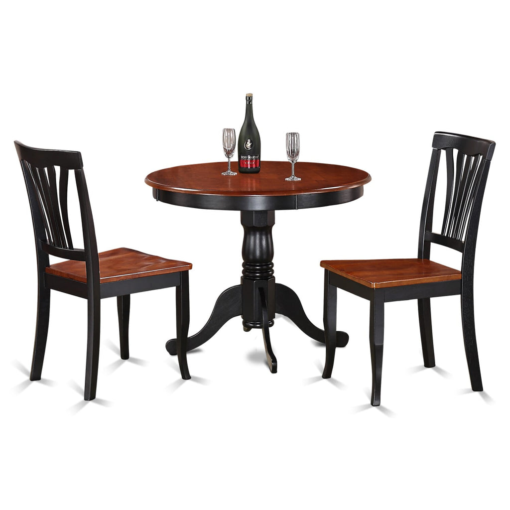 Dining Delight ANAV3-726-L 3-Piece Round Table Set with Pedestal and Chairs for Cozy Kitchens, Black & Cherry