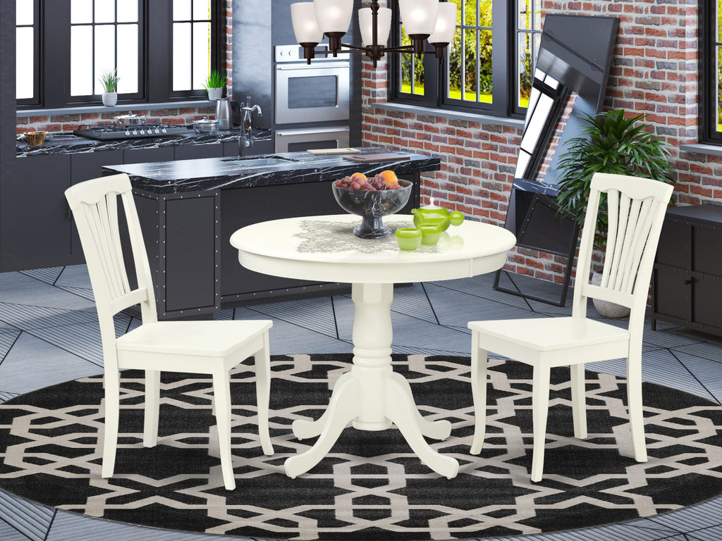 ANAV3-NSI-Y Elegant 3-Piece Dining Table Set with Pedestal and Pair of Chairs, Ideal for Compact Areas, 36x36 In in Soft Ivory