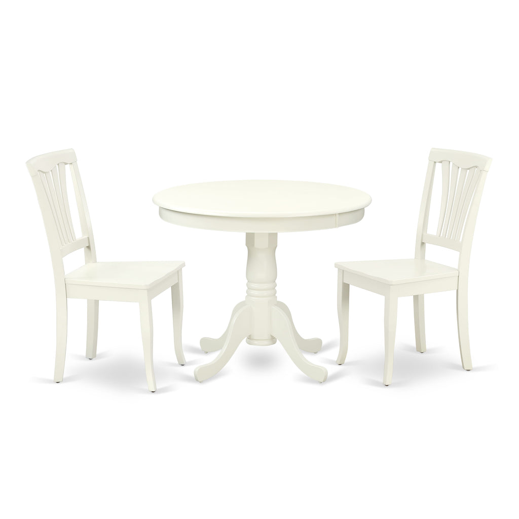 ANAV3-NSI-Y Elegant 3-Piece Dining Table Set with Pedestal and Pair of Chairs, Ideal for Compact Areas, 36x36 In in Soft Ivory