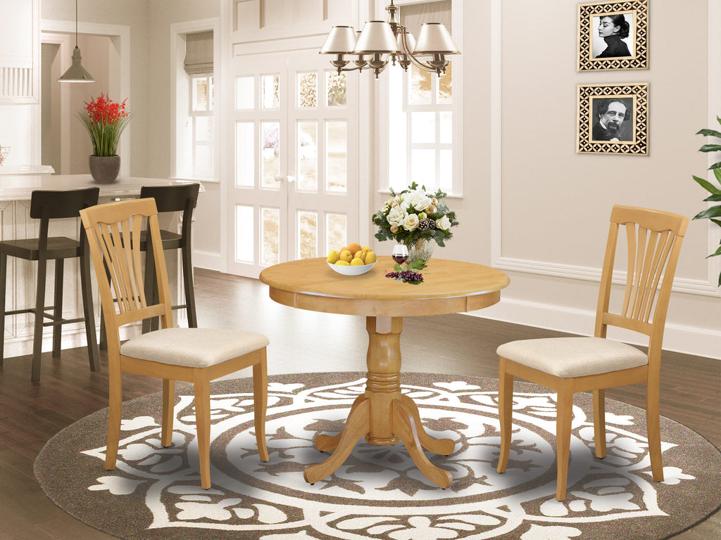 ANAV3-FMU-D 3-Piece Dining Set with Round Table and 2 Linen Chairs for Kitchen, 36x36, Oak Shade