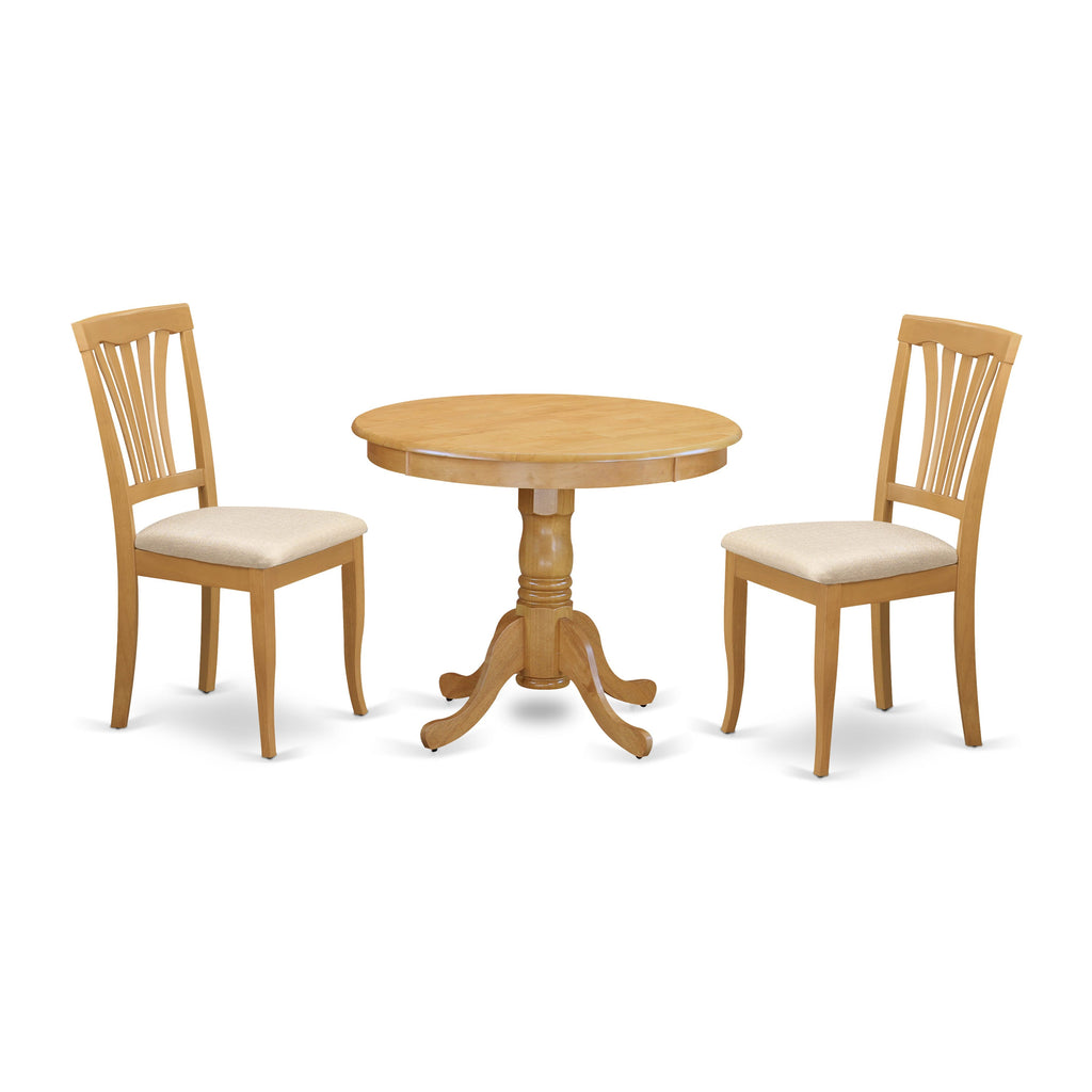 ANAV3-FMU-D 3-Piece Dining Set with Round Table and 2 Linen Chairs for Kitchen, 36x36, Oak Shade