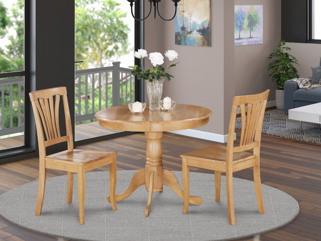 ANAV3-X2Y-7 3 Piece Oak Kitchen Set with Round Pedestal Table and Chairs for Dining