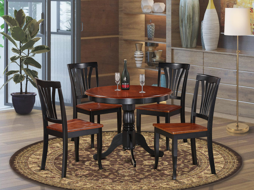 ANAV5-WCR-N 5-Piece Dining Ensemble for Four Elegant Round Table and Comfortable Chairs, 36x36, Cherry Black Mix
