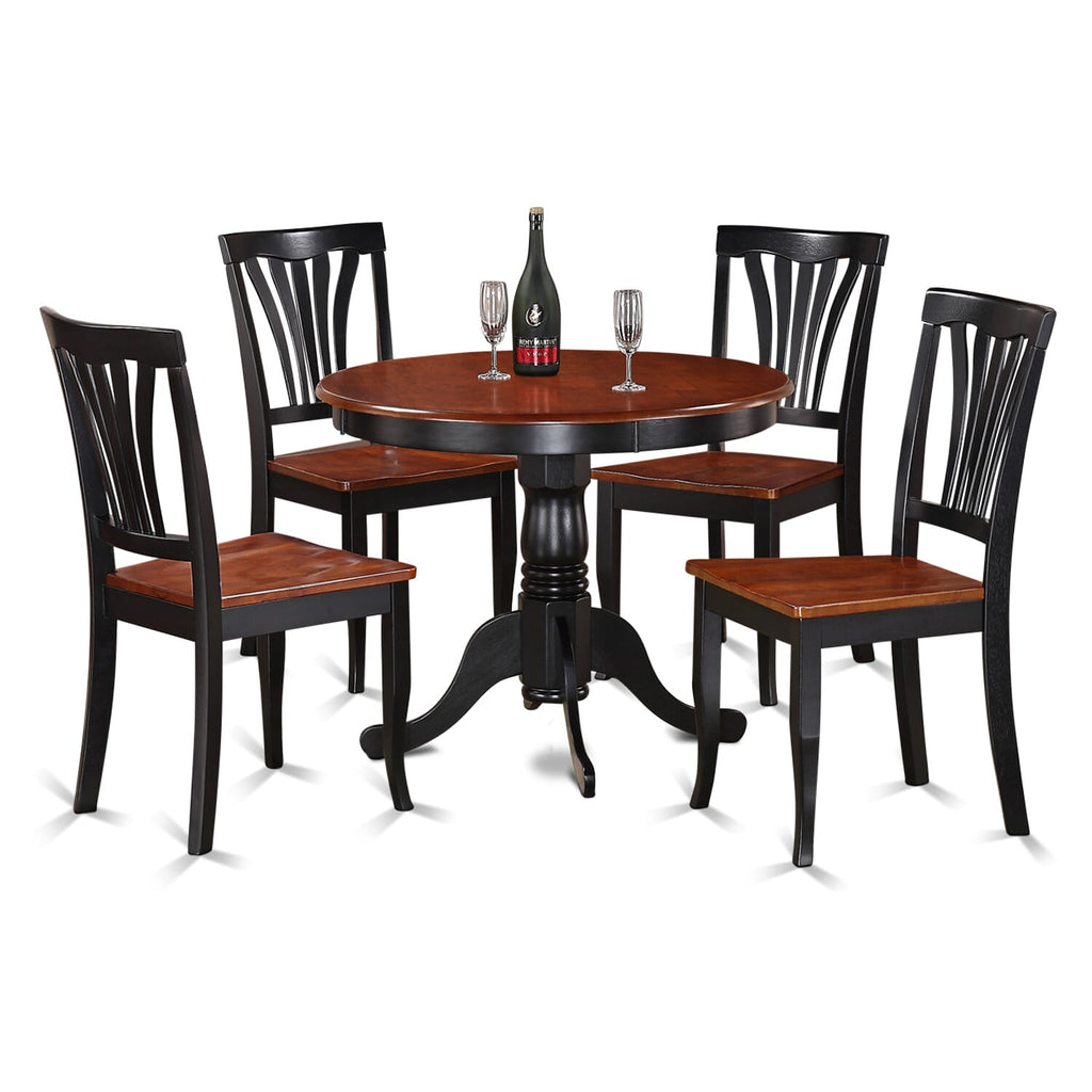 ANAV5-WCR-N 5-Piece Dining Ensemble for Four Elegant Round Table and Comfortable Chairs, 36x36, Cherry Black Mix