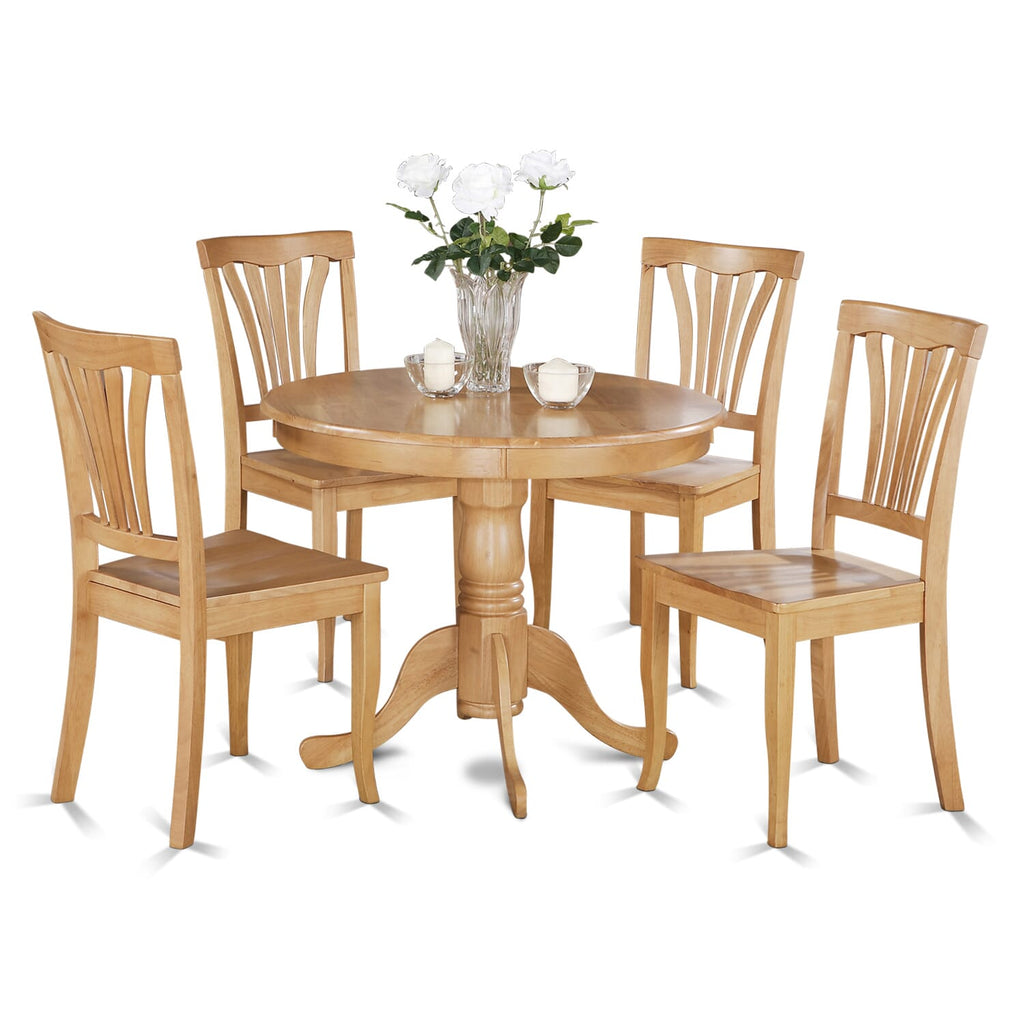 Elegant Dining Room Set ANAV5-WXY-1 Round Pedestal Table & Four Chairs, 36x36 Oak 5-Piece Collection