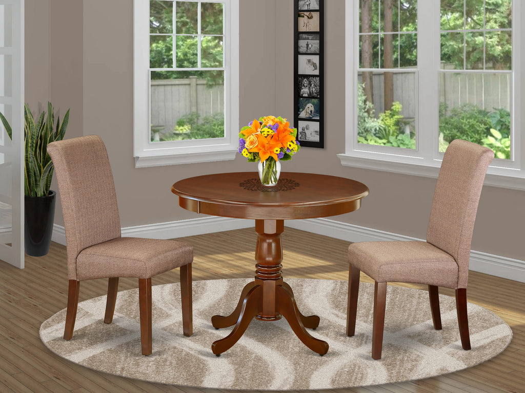 ANBA3-HEP-3A 3 Piece Round Table Set with Chairs in Mahogany Finish for Compact Dining Areas