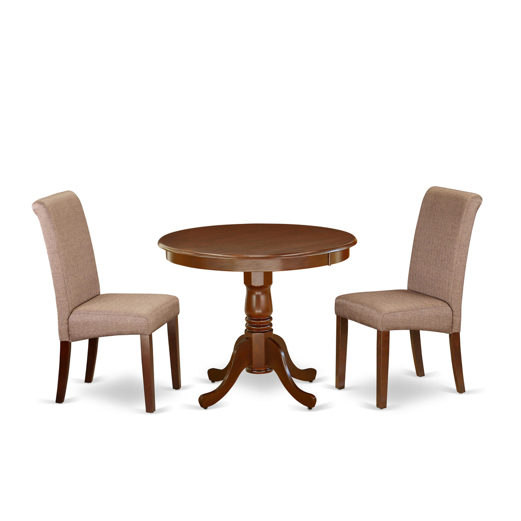 ANBA3-HEP-3A 3 Piece Round Table Set with Chairs in Mahogany Finish for Compact Dining Areas