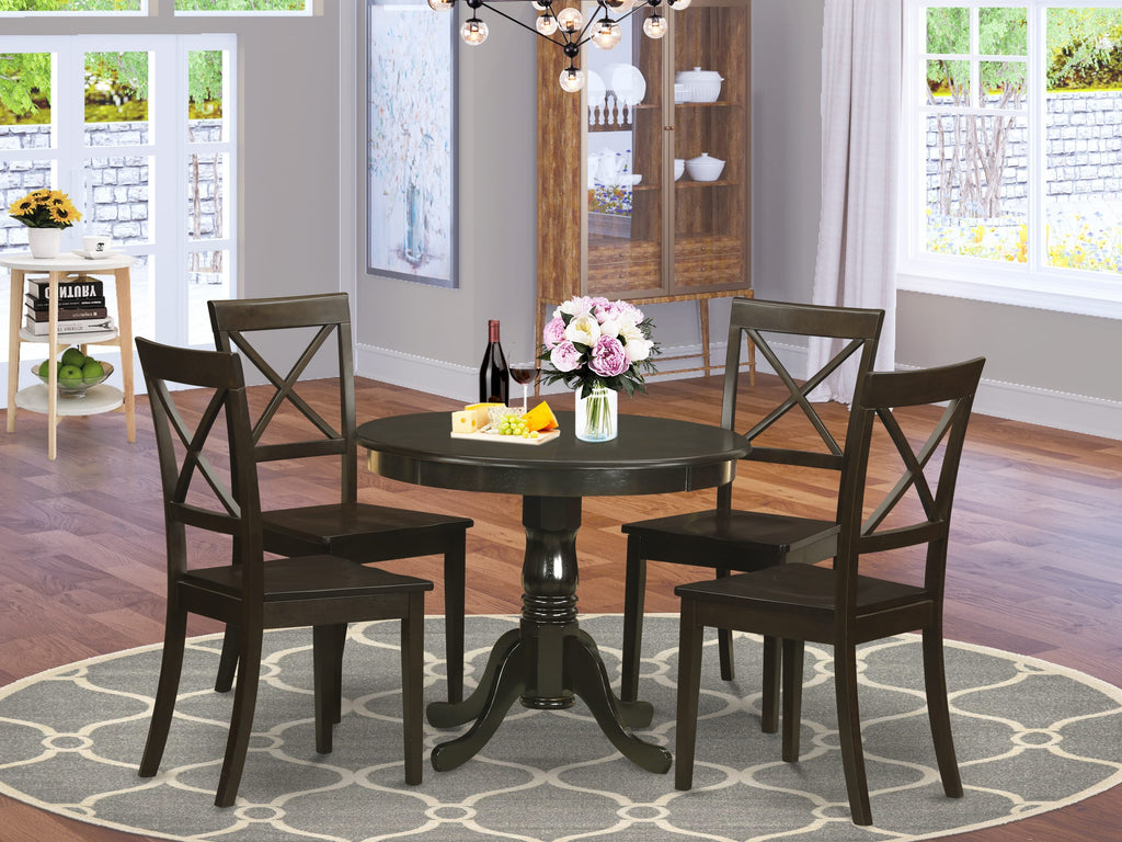 ANBO5-3ZT-W Stylish 5-Piece Dining Set with Round Table and Chairs, 36 Espresso Finish
