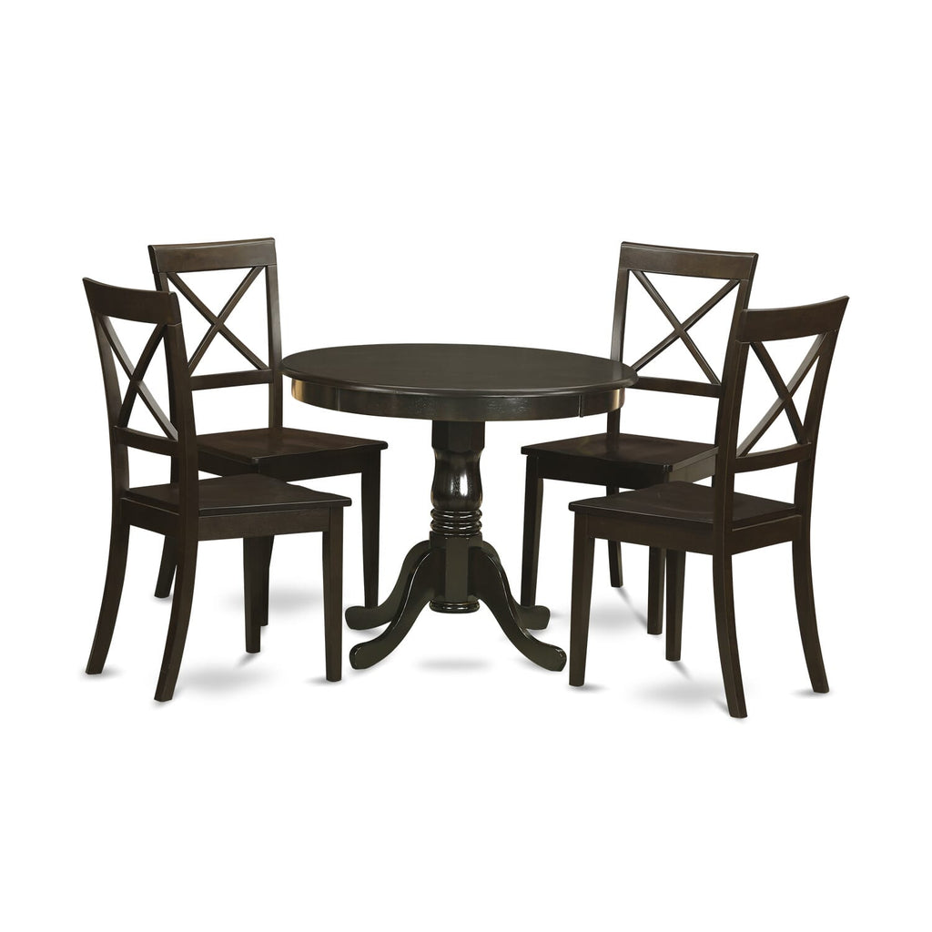 ANBO5-3ZT-W Stylish 5-Piece Dining Set with Round Table and Chairs, 36 Espresso Finish