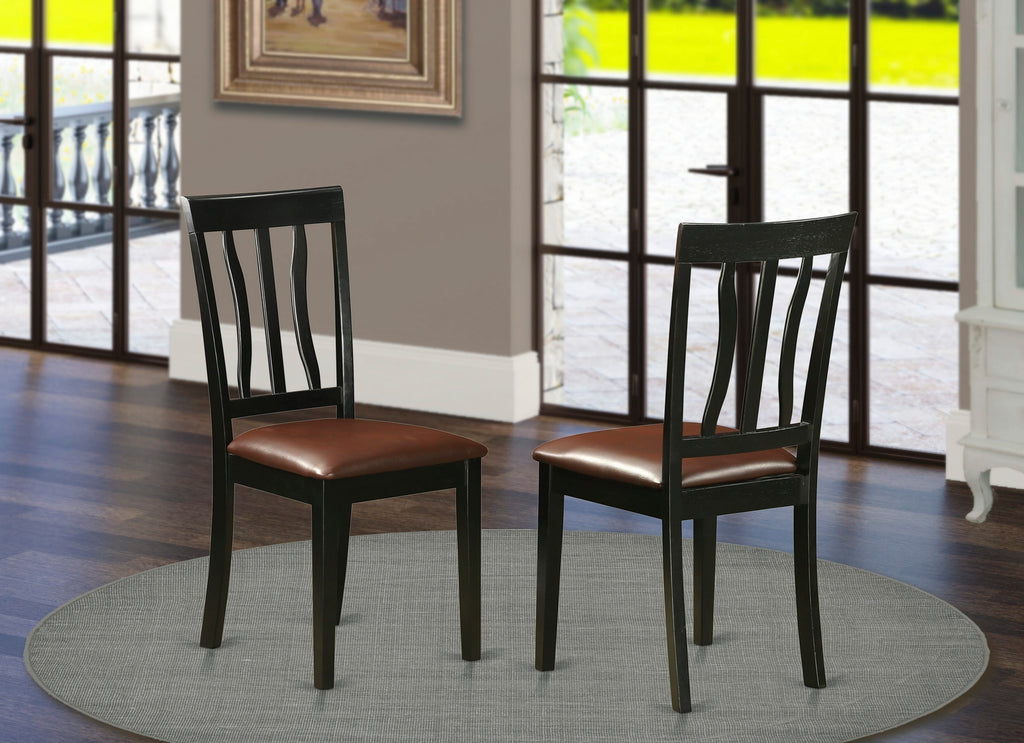 ANC-B35-ZU Chairs Antique Dining Room Set of Two with Faux Leather & Elegant Wood Finish, Black & Cherry
