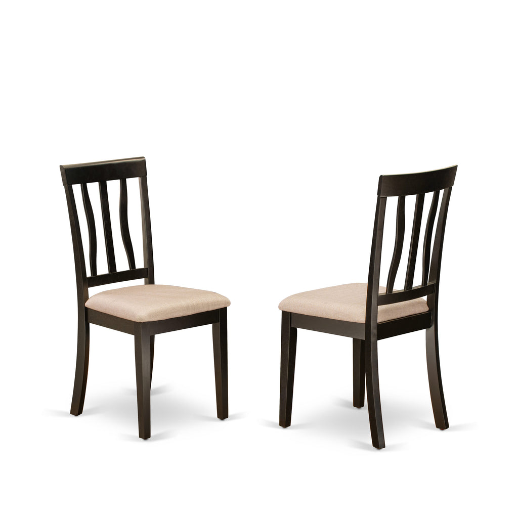 ANC-C8S-0 Antique Style Dining Chairs Upholstered in Linen Fabric - Set of Two, Rich Cappuccino Finish