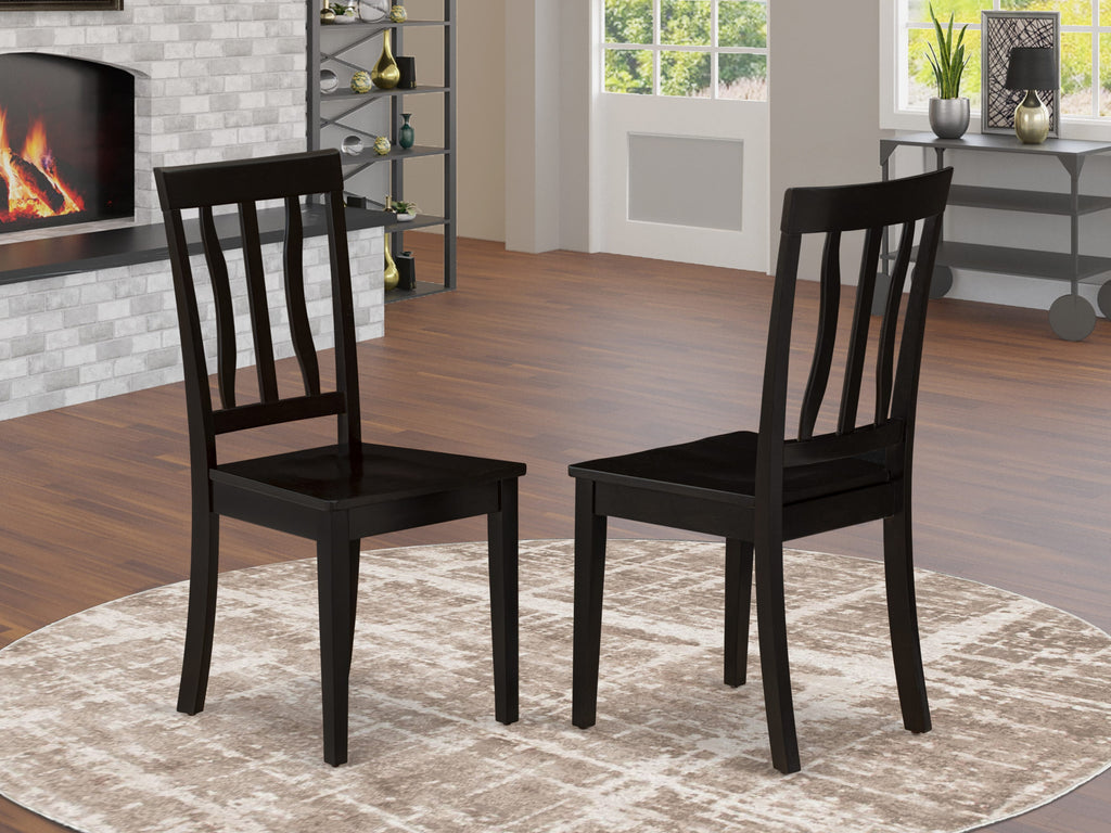 Elegant Capitol Oakwood Seating,  ANC-CER-T - Set of Two Antique Dining Chairs, Slatted Back Style, Deep Coffee Finish