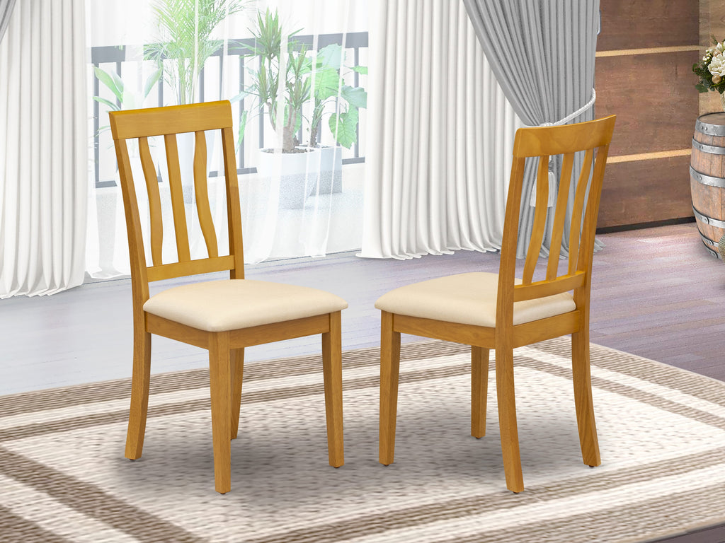 Exquisite ANC-O7J-G Oak Linen Upholstered Dining Chairs - Antique Wooden Set of 2
