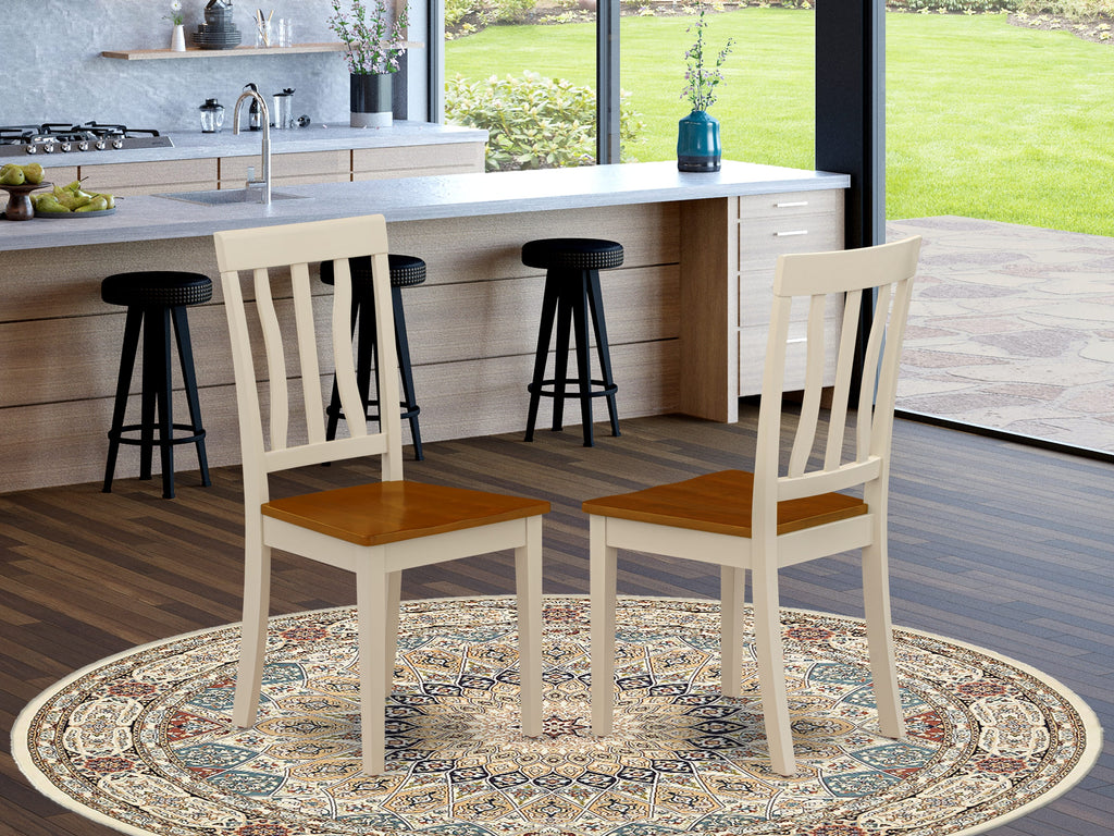 ANC-WW0-N Vintage Slat Back Solid Wood Dining Chairs, Set of 2 in Buttermilk & Cherry Finish