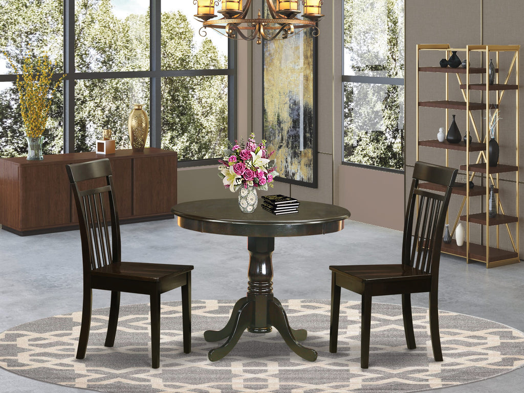 Dining Set ANCA3-N1B-L with Round Table & Two Chairs for Cozy Areas, 36x36 in, Warm Brown