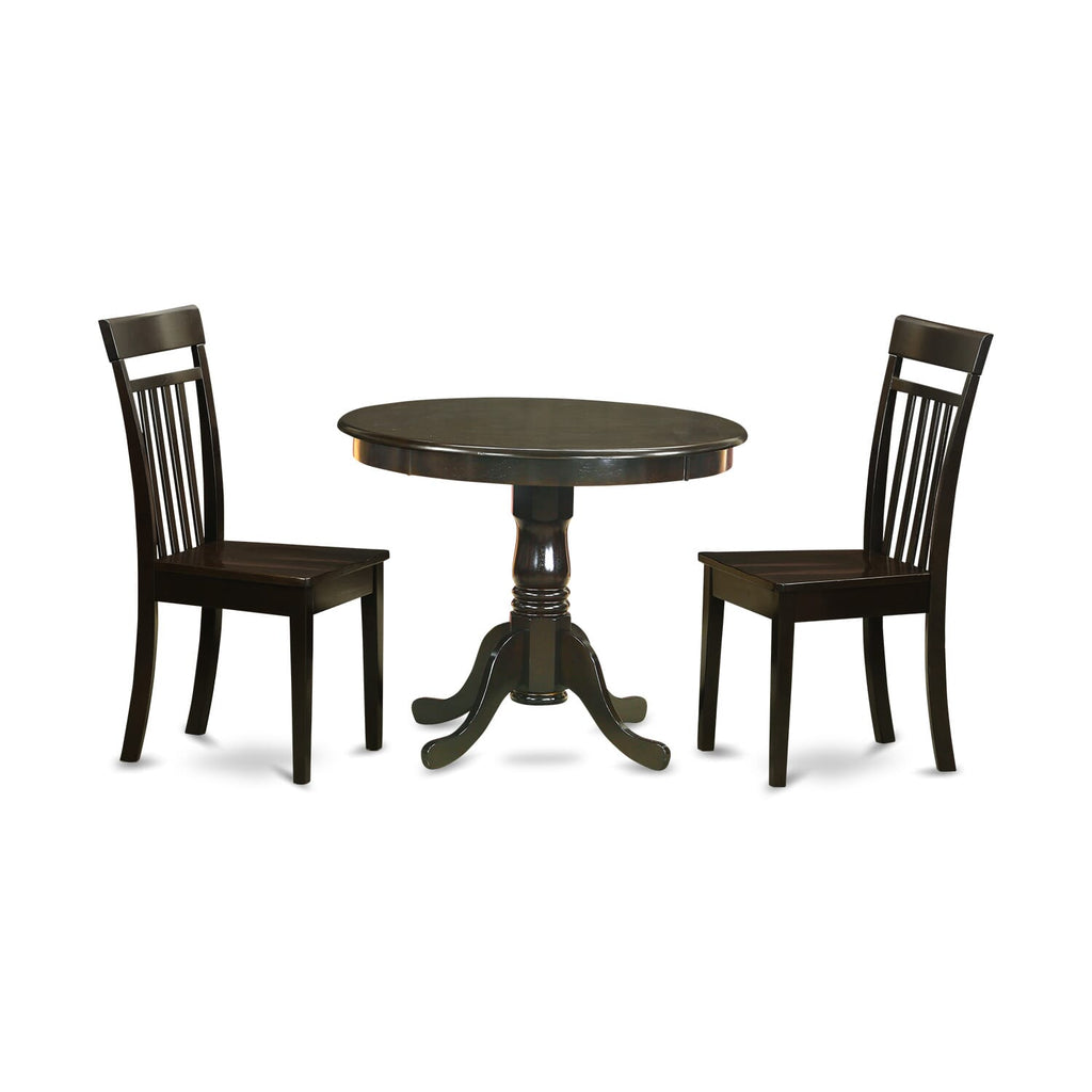 Dining Set ANCA3-N1B-L with Round Table & Two Chairs for Cozy Areas, 36x36 in, Warm Brown