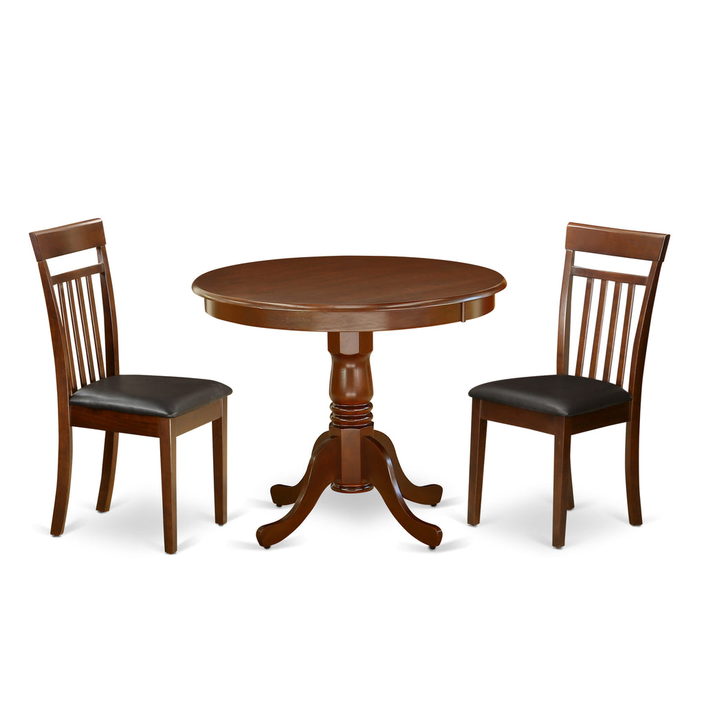 3-Piece Dining Set with Pedestal Table & 2 Chairs -  ANCA3-JYB-N1, Ideal for Compact Areas, 36 Mahogany