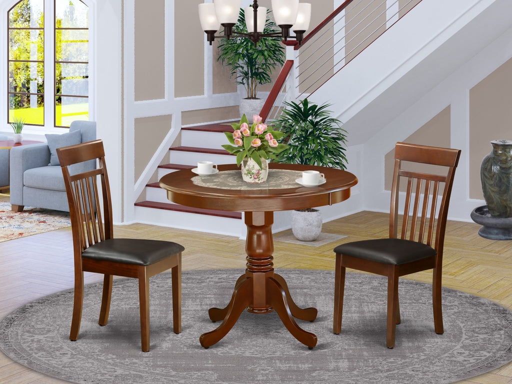 3-Piece Dining Set with Pedestal Table & 2 Chairs -  ANCA3-JYB-N1, Ideal for Compact Areas, 36 Mahogany