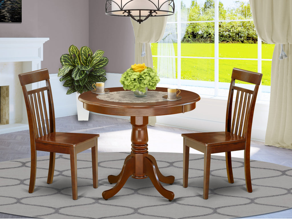 ANCA3-EG3-G 3-Piece Mahogany Dining Set for Compact Spaces with Round Table & 2 Chairs, 36x36 In