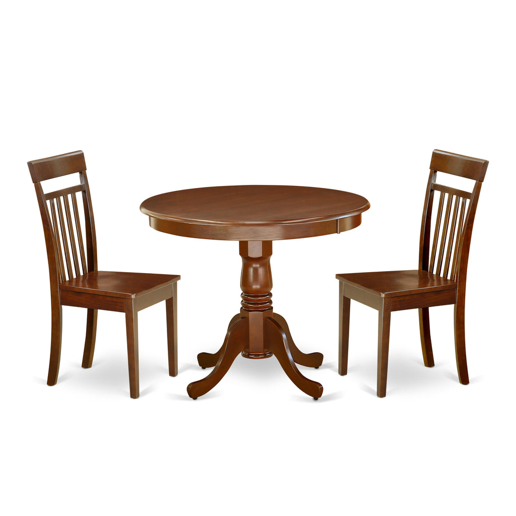 ANCA3-EG3-G 3-Piece Mahogany Dining Set for Compact Spaces with Round Table & 2 Chairs, 36x36 In